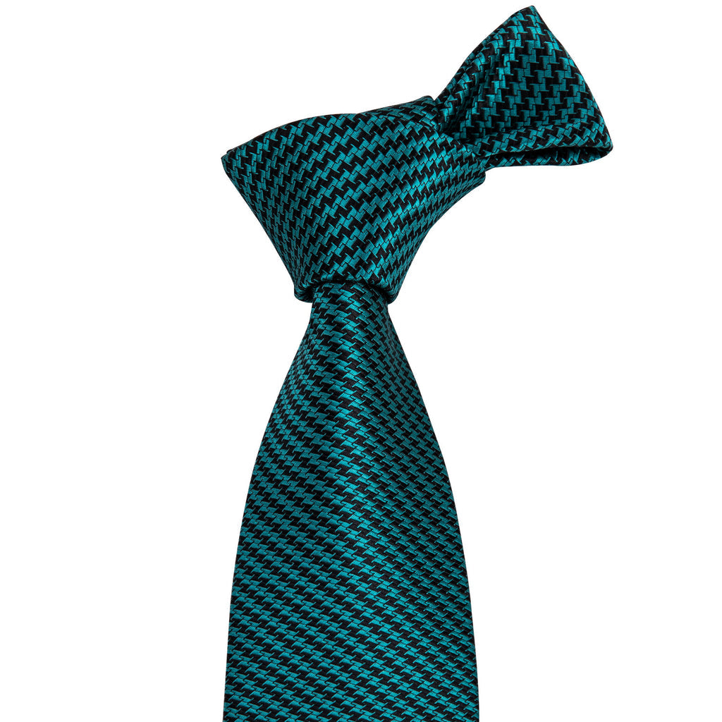 Turquoise Houndstooth Silk Tie, Pocket Square and Cufflinks Set tie sets - Sophisticated Gentlemen
