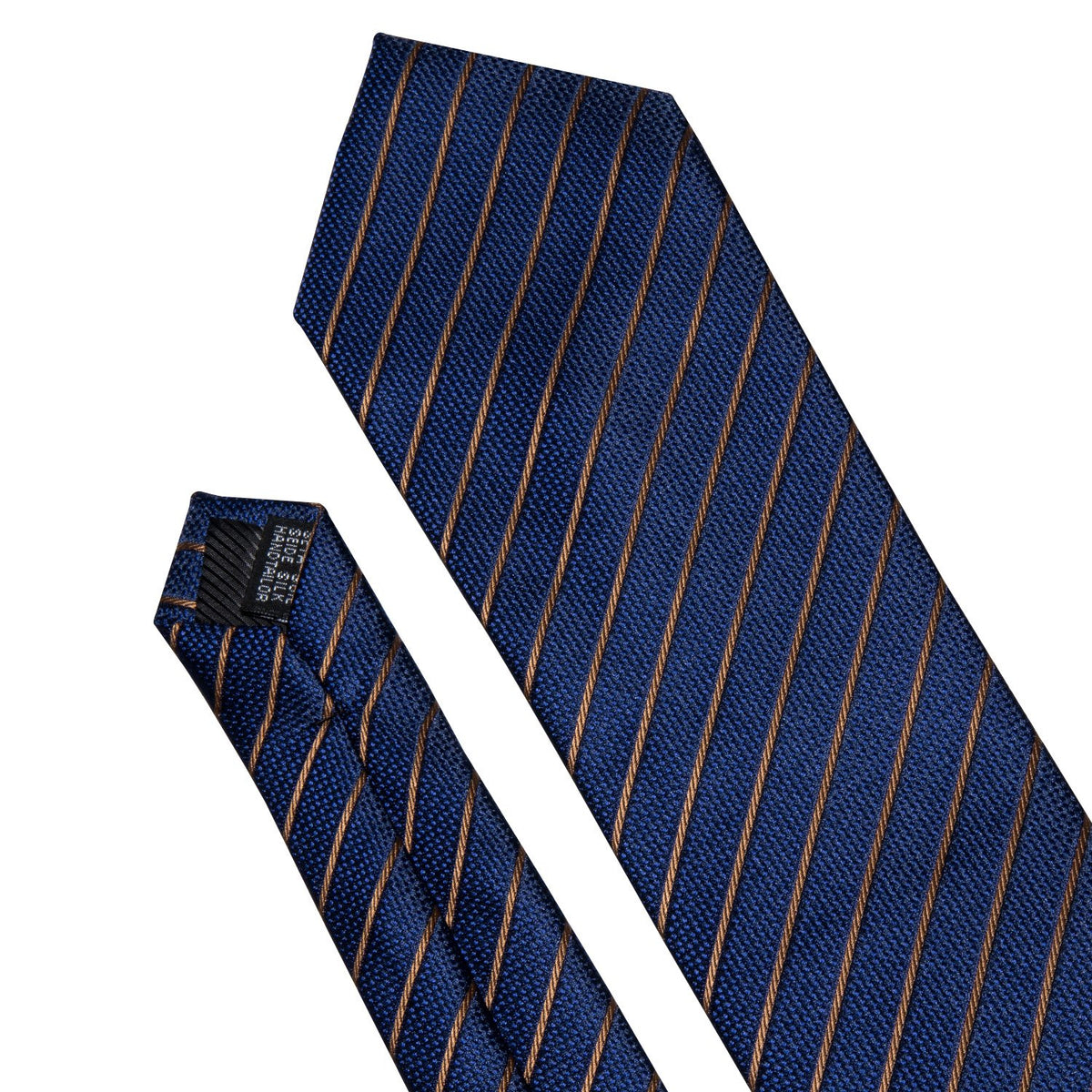 Regal Deep Blue & Gold Striped Silk Tie Set with Pocket Square and Cufflinks tie sets - Sophisticated Gentlemen