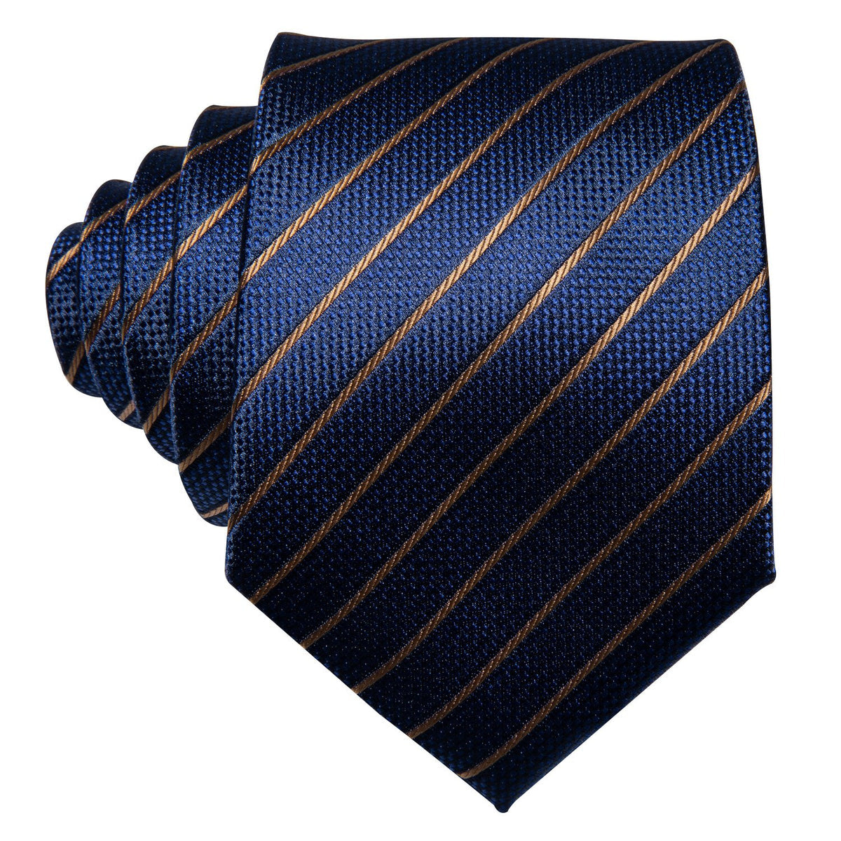 Regal Deep Blue & Gold Striped Silk Tie Set with Pocket Square and Cufflinks tie sets - Sophisticated Gentlemen