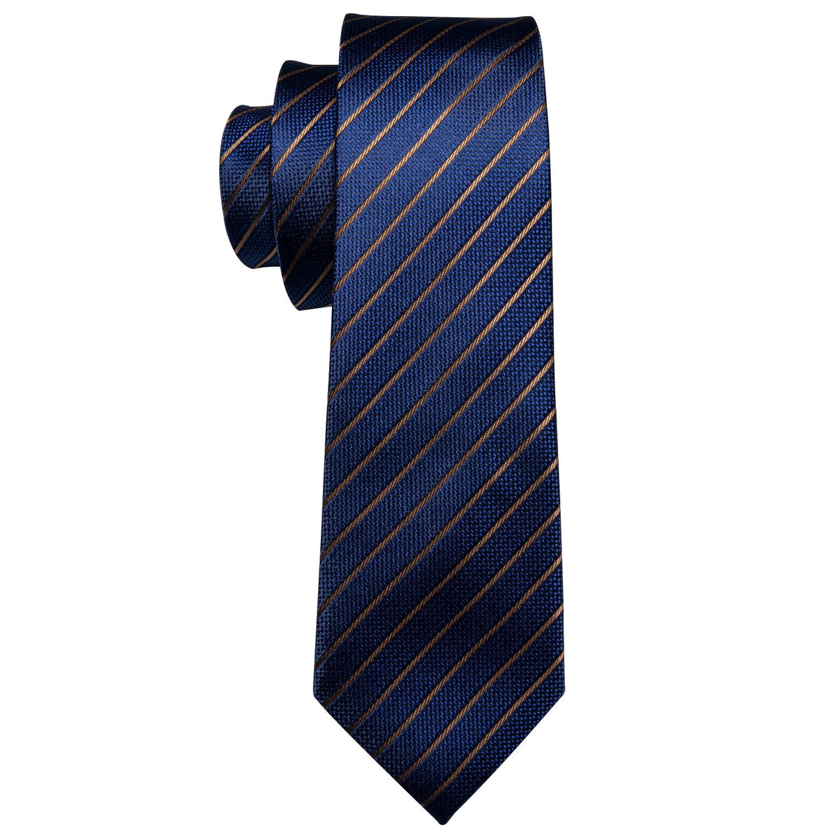 Regal Deep Blue & Gold Striped Silk Tie Set with Pocket Square and Cufflinks tie sets - Sophisticated Gentlemen