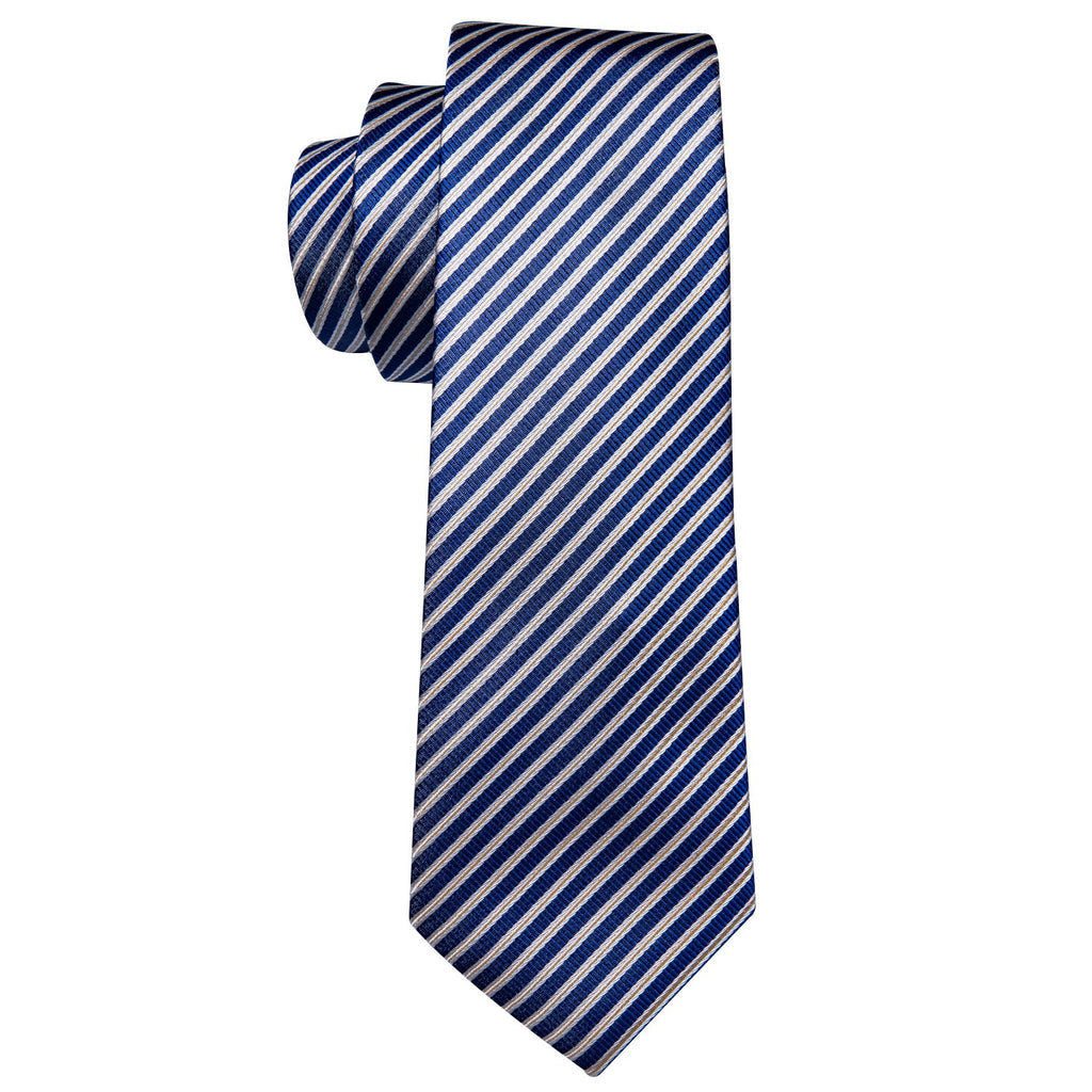 Blue Narrow Striped Silk Tie, Pocket Square and Cufflinks Set tie sets - Sophisticated Gentlemen