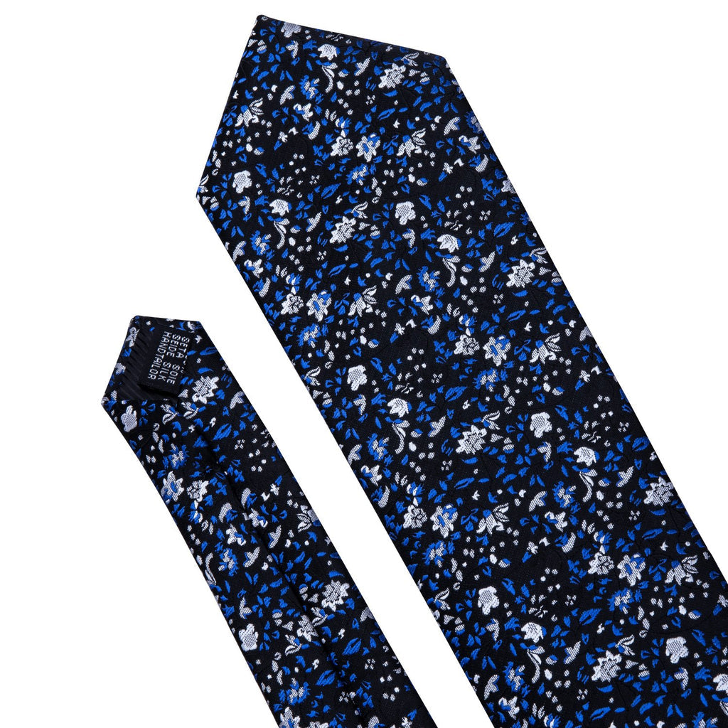 Navy Blue Floral Silk Tie, Pocket Square and Cufflinks Set tie sets - Sophisticated Gentlemen