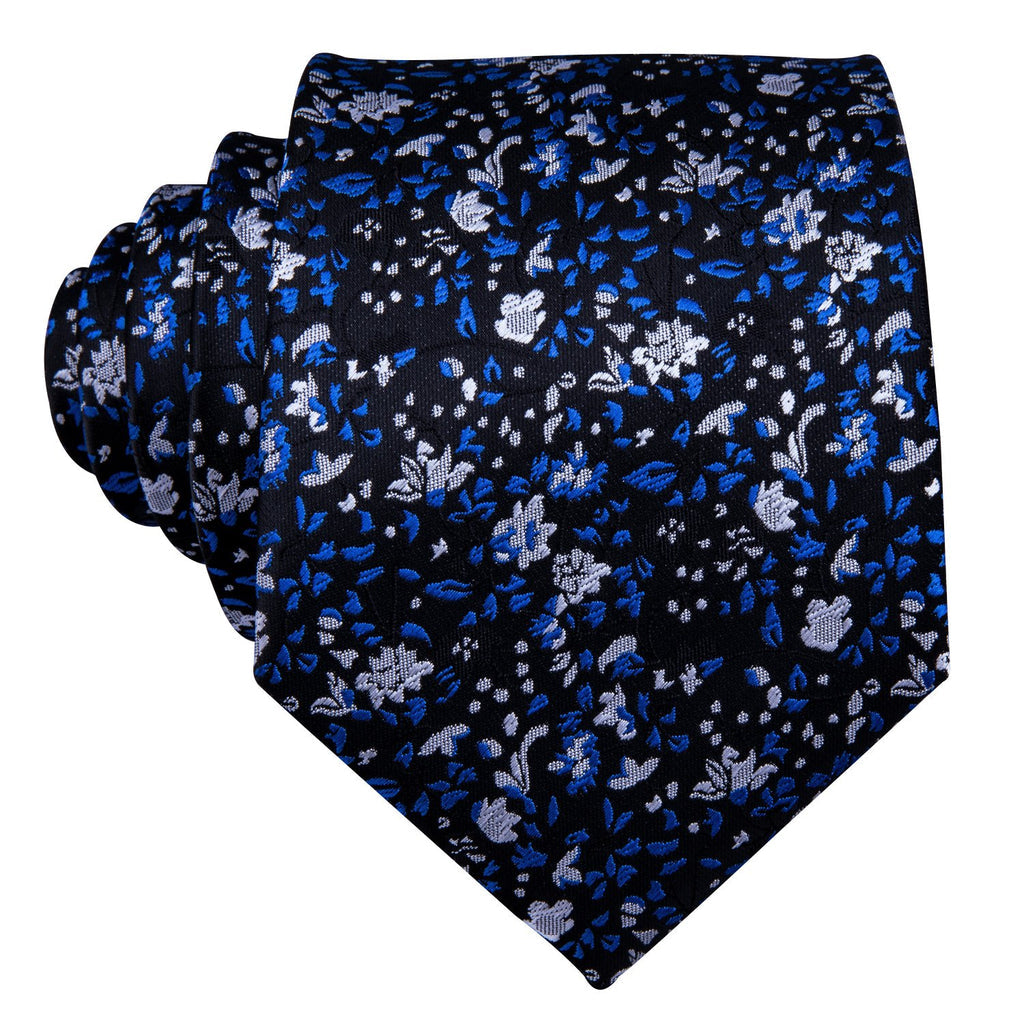 Navy Blue Floral Silk Tie, Pocket Square and Cufflinks Set tie sets - Sophisticated Gentlemen