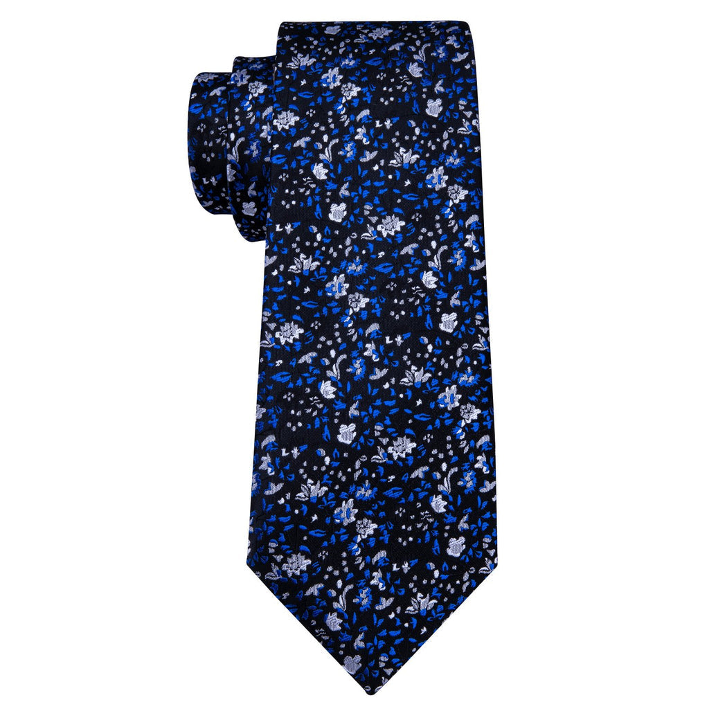 Navy Blue Floral Silk Tie, Pocket Square and Cufflinks Set tie sets - Sophisticated Gentlemen