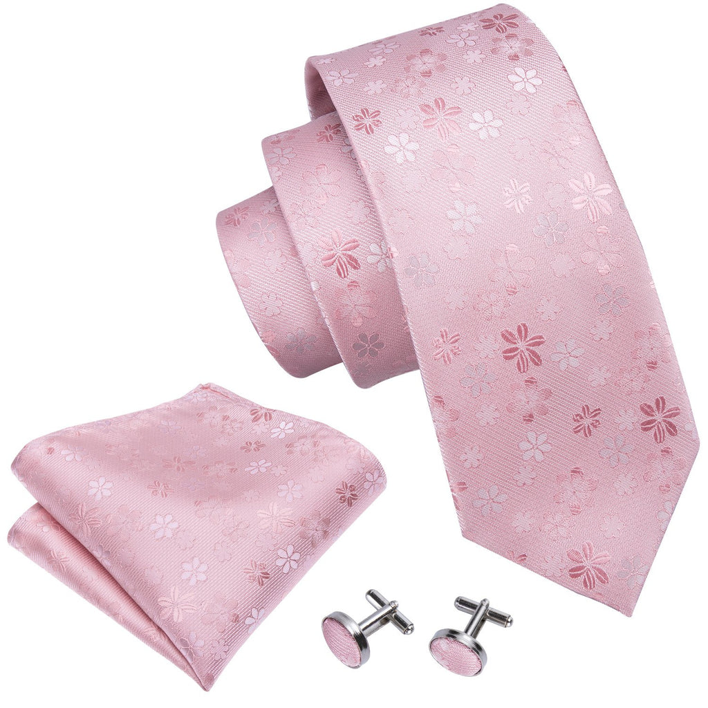 Pink Sakura Floral Silk Tie, Pocket Square and Cufflinks Set tie sets - Sophisticated Gentlemen