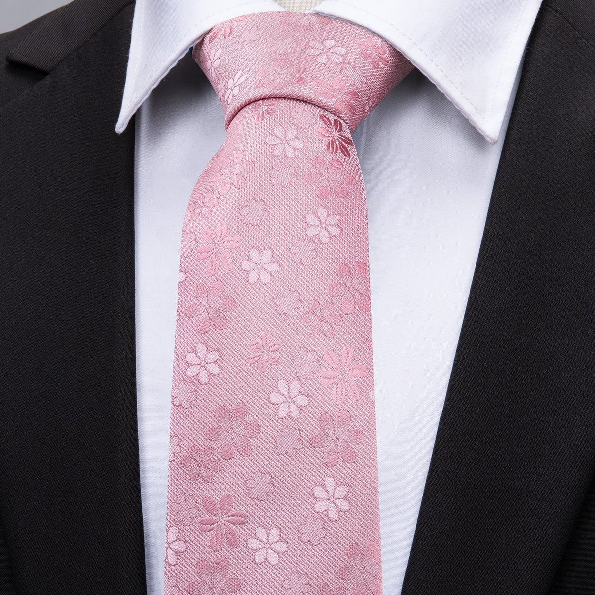 Pink Sakura Floral Silk Tie, Pocket Square and Cufflinks Set tie sets - Sophisticated Gentlemen