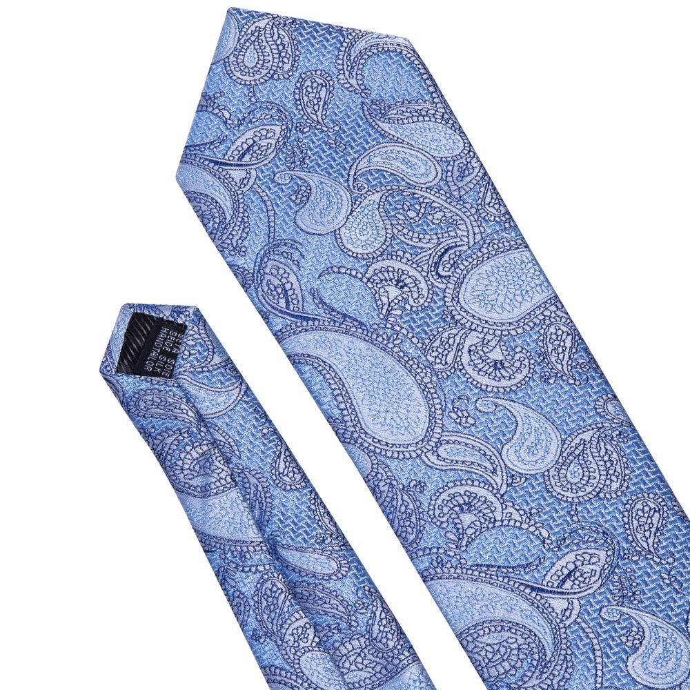 Sky Blue Paisley Silk Tie, Pocket Square and Cufflinks Set tie sets - Sophisticated Gentlemen
