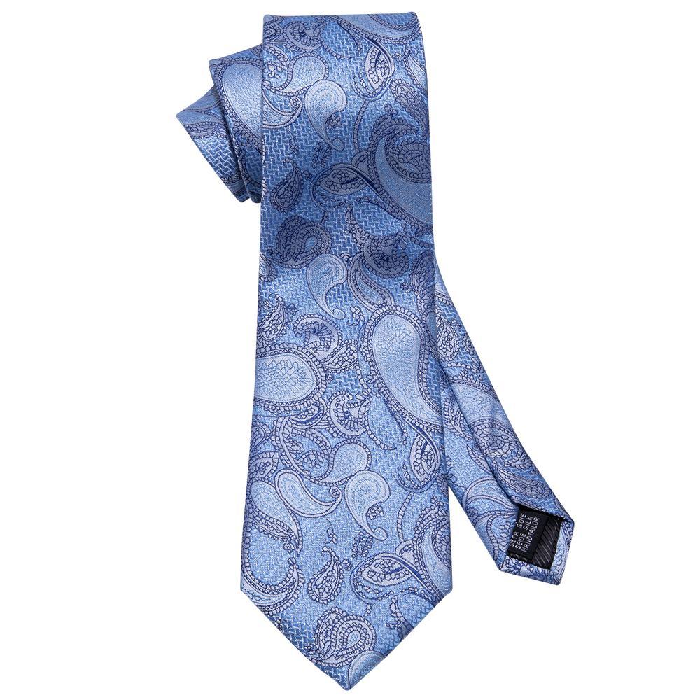 Sky Blue Paisley Silk Tie, Pocket Square and Cufflinks Set tie sets - Sophisticated Gentlemen