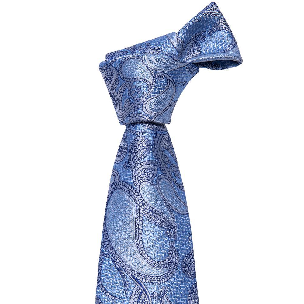 Sky Blue Paisley Silk Tie, Pocket Square and Cufflinks Set tie sets - Sophisticated Gentlemen