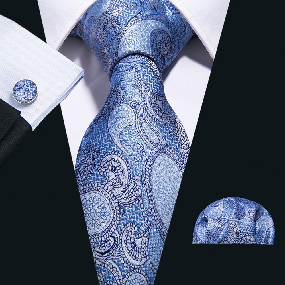 Sky Blue Paisley Silk Tie, Pocket Square and Cufflinks Set tie sets - Sophisticated Gentlemen