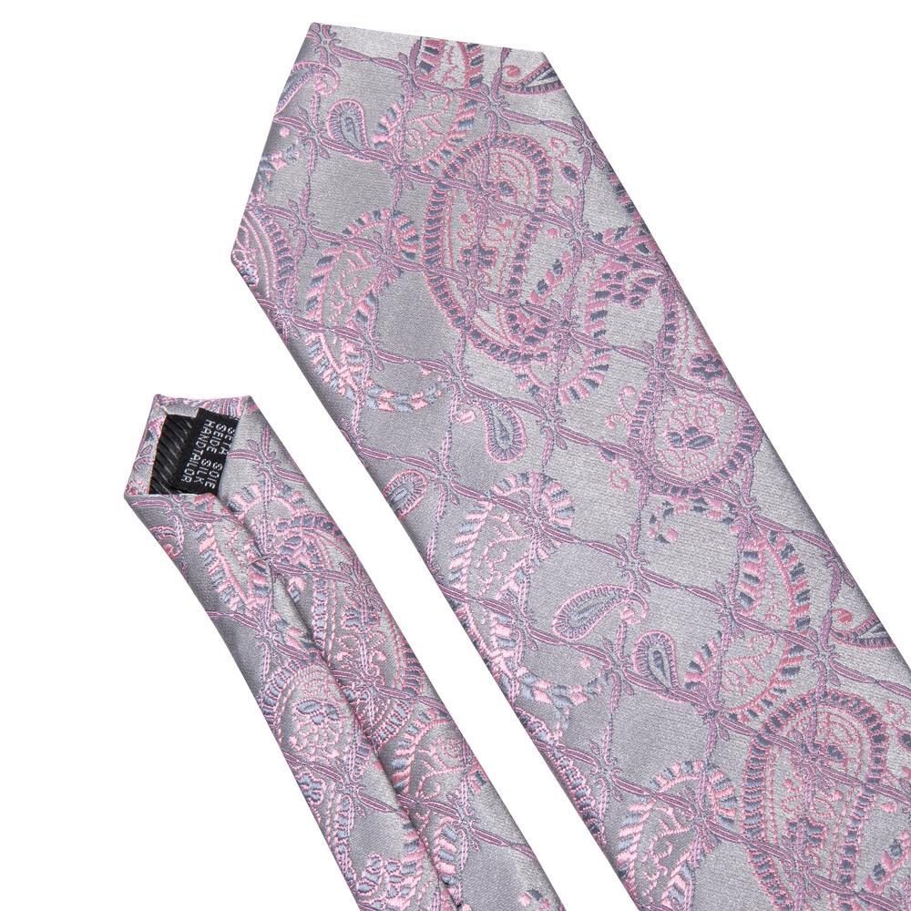 Silver Pink Paisley Silk Tie, Pocket Square and Cufflinks Set tie sets - Sophisticated Gentlemen