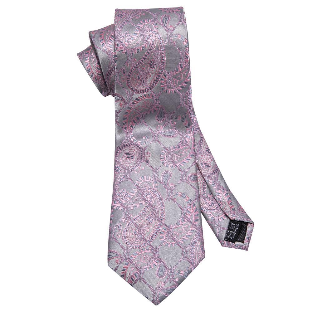 Silver Pink Paisley Silk Tie, Pocket Square and Cufflinks Set tie sets - Sophisticated Gentlemen