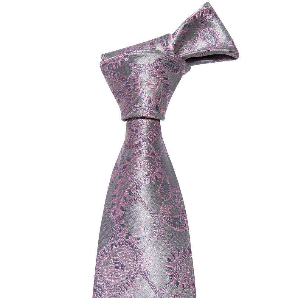 Silver Pink Paisley Silk Tie, Pocket Square and Cufflinks Set tie sets - Sophisticated Gentlemen