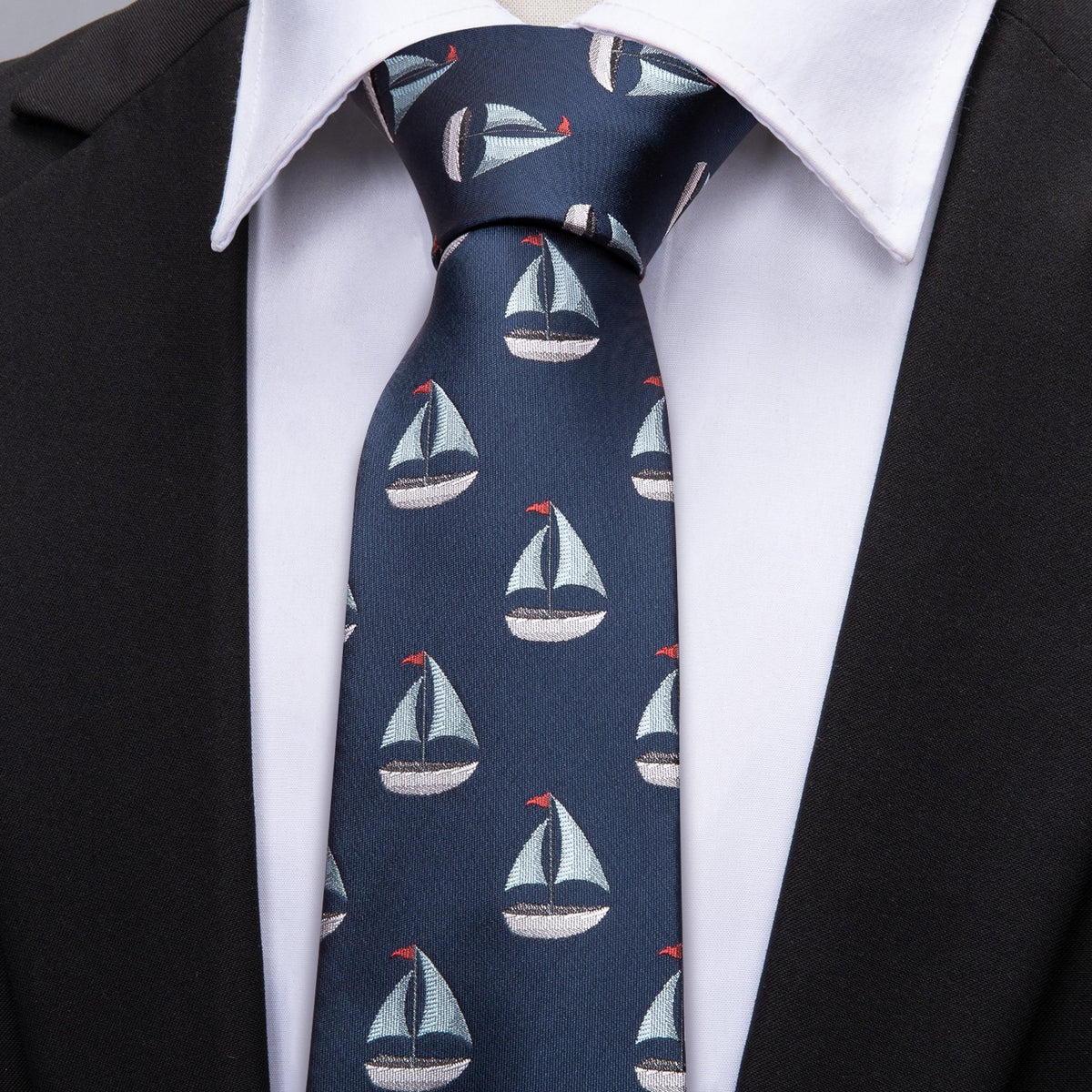Deep Blue Sailboat Novelty Tie, Pocket Square and Cufflinks Set tie sets - Sophisticated Gentlemen