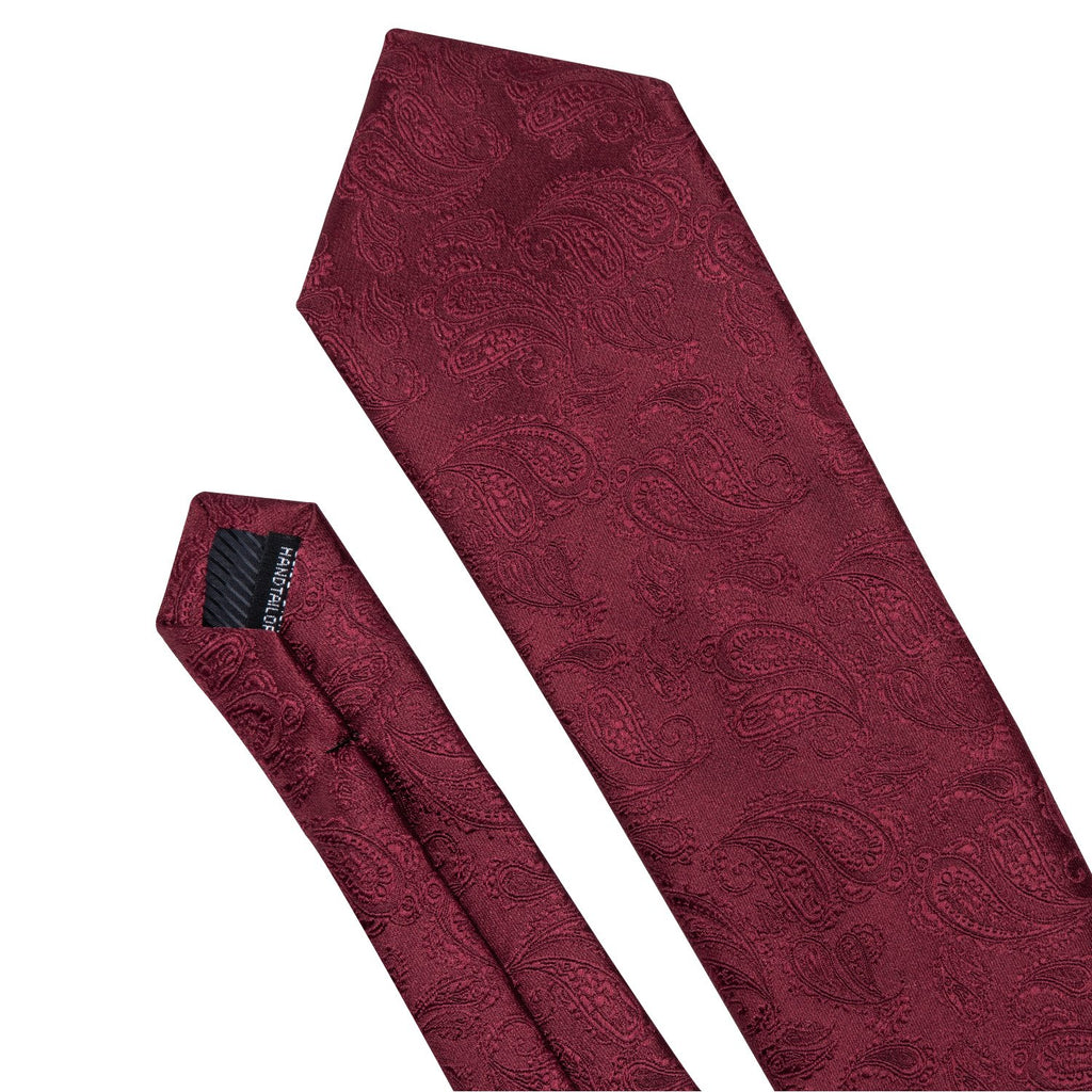 Burgundy Paisley Silk Tie, Pocket Square and Cufflinks Set tie sets - Sophisticated Gentlemen