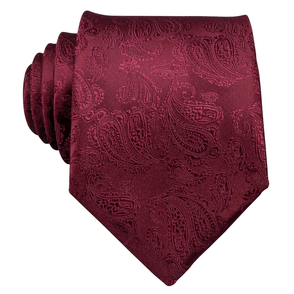 Burgundy Paisley Silk Tie, Pocket Square and Cufflinks Set tie sets - Sophisticated Gentlemen