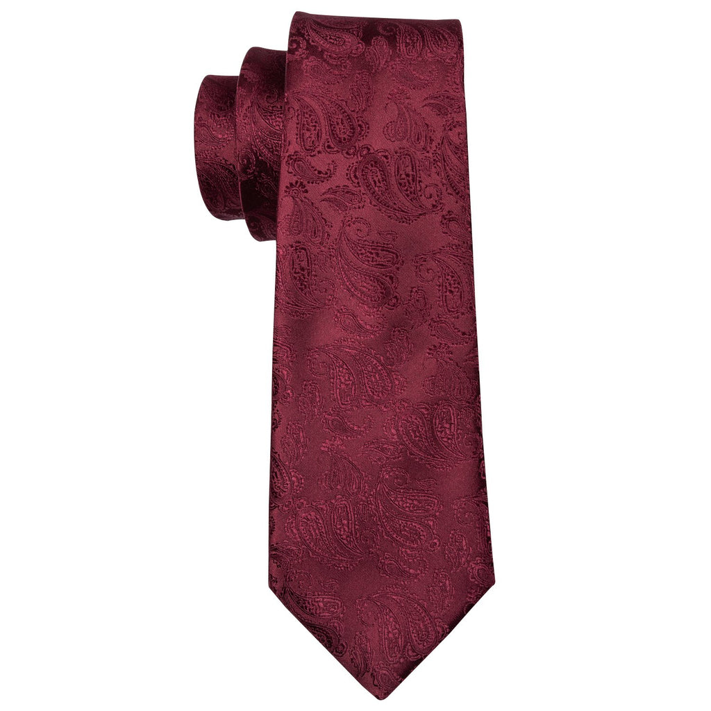 Burgundy Paisley Silk Tie, Pocket Square and Cufflinks Set tie sets - Sophisticated Gentlemen