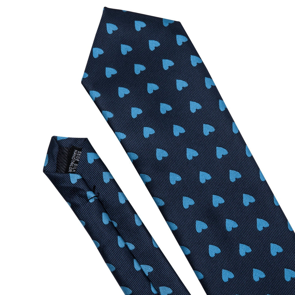 Navy Blue Heart Novelty Tie, Pocket Square and Cufflinks Set tie sets - Sophisticated Gentlemen