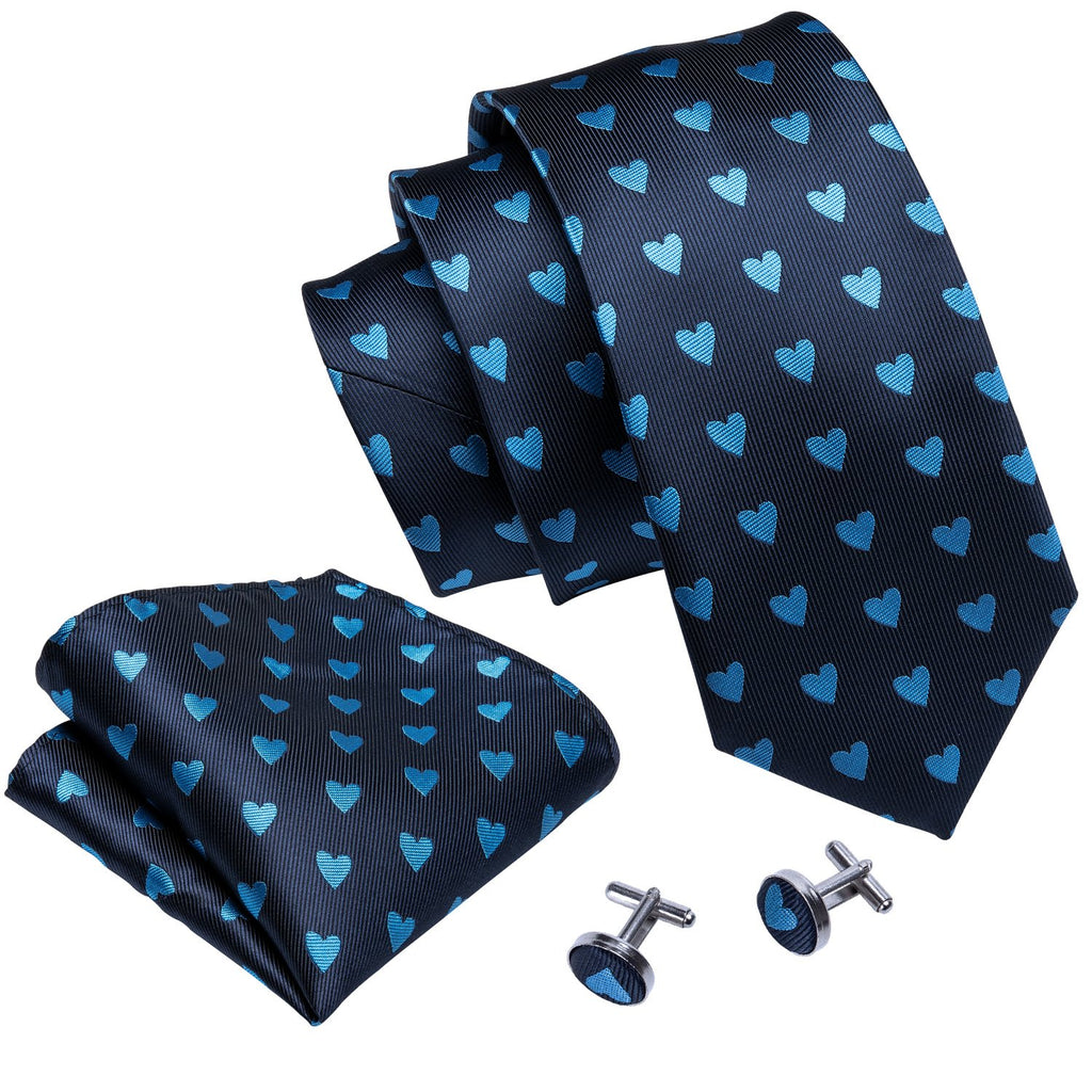 Navy Blue Heart Novelty Tie, Pocket Square and Cufflinks Set tie sets - Sophisticated Gentlemen
