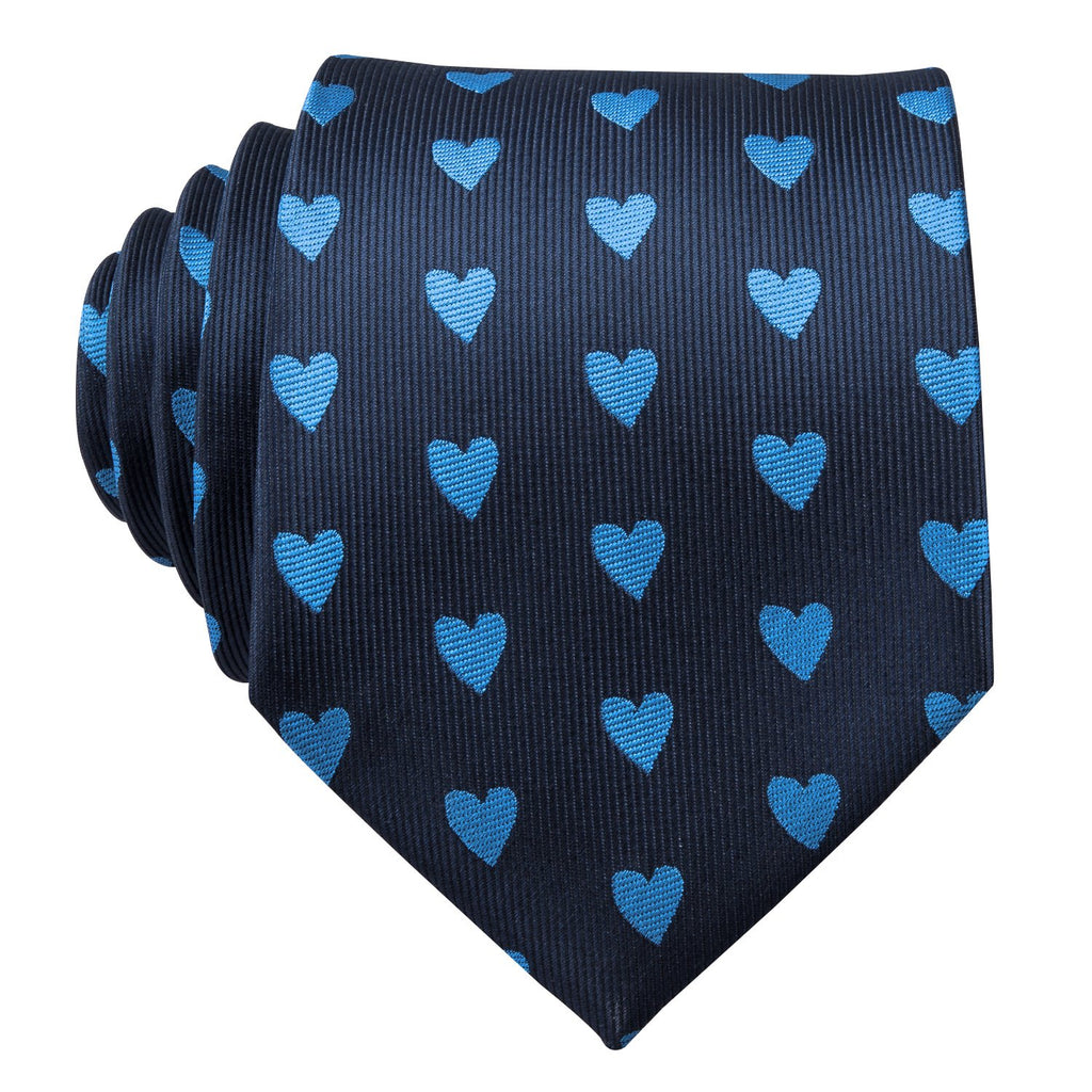 Navy Blue Heart Novelty Tie, Pocket Square and Cufflinks Set tie sets - Sophisticated Gentlemen