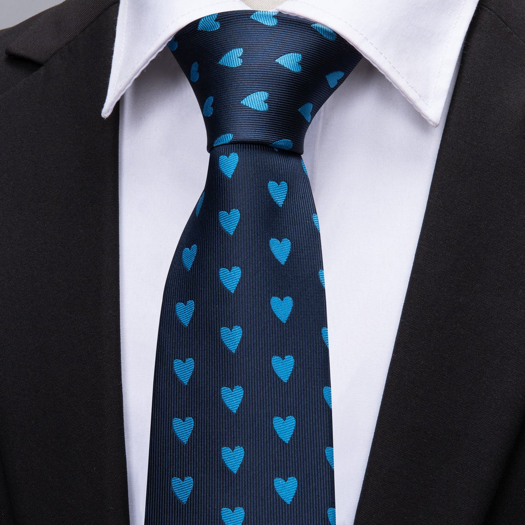 Navy Blue Heart Novelty Tie, Pocket Square and Cufflinks Set tie sets - Sophisticated Gentlemen
