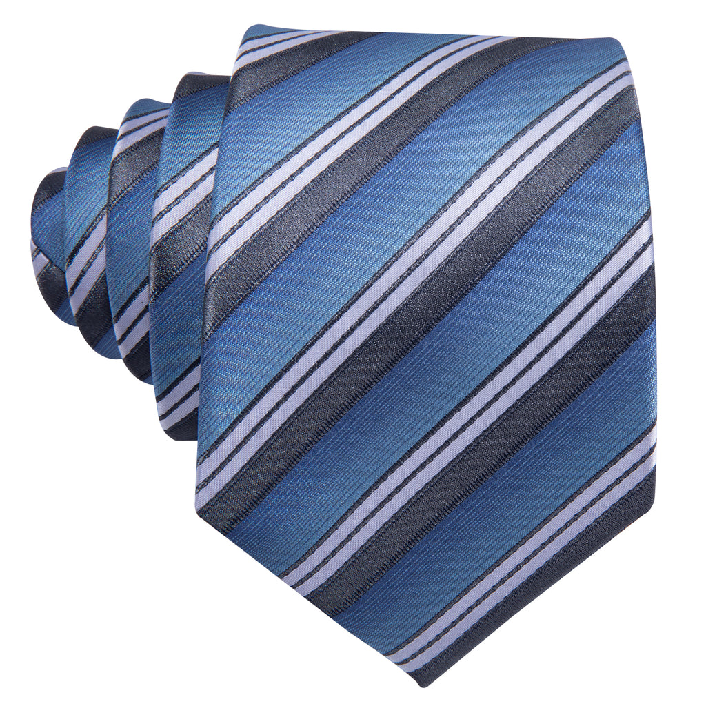 Blue Stripe Tie, Pocket Square and Cufflinks Set tie sets - Sophisticated Gentlemen