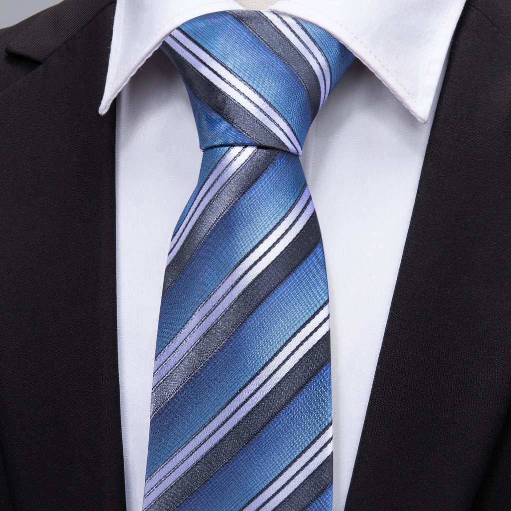 Blue Stripe Tie, Pocket Square and Cufflinks Set tie sets - Sophisticated Gentlemen