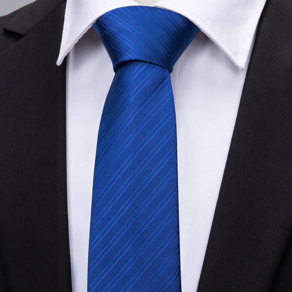 Blue Striped Silk Tie, Pocket Square and Cufflinks Set tie sets - Sophisticated Gentlemen