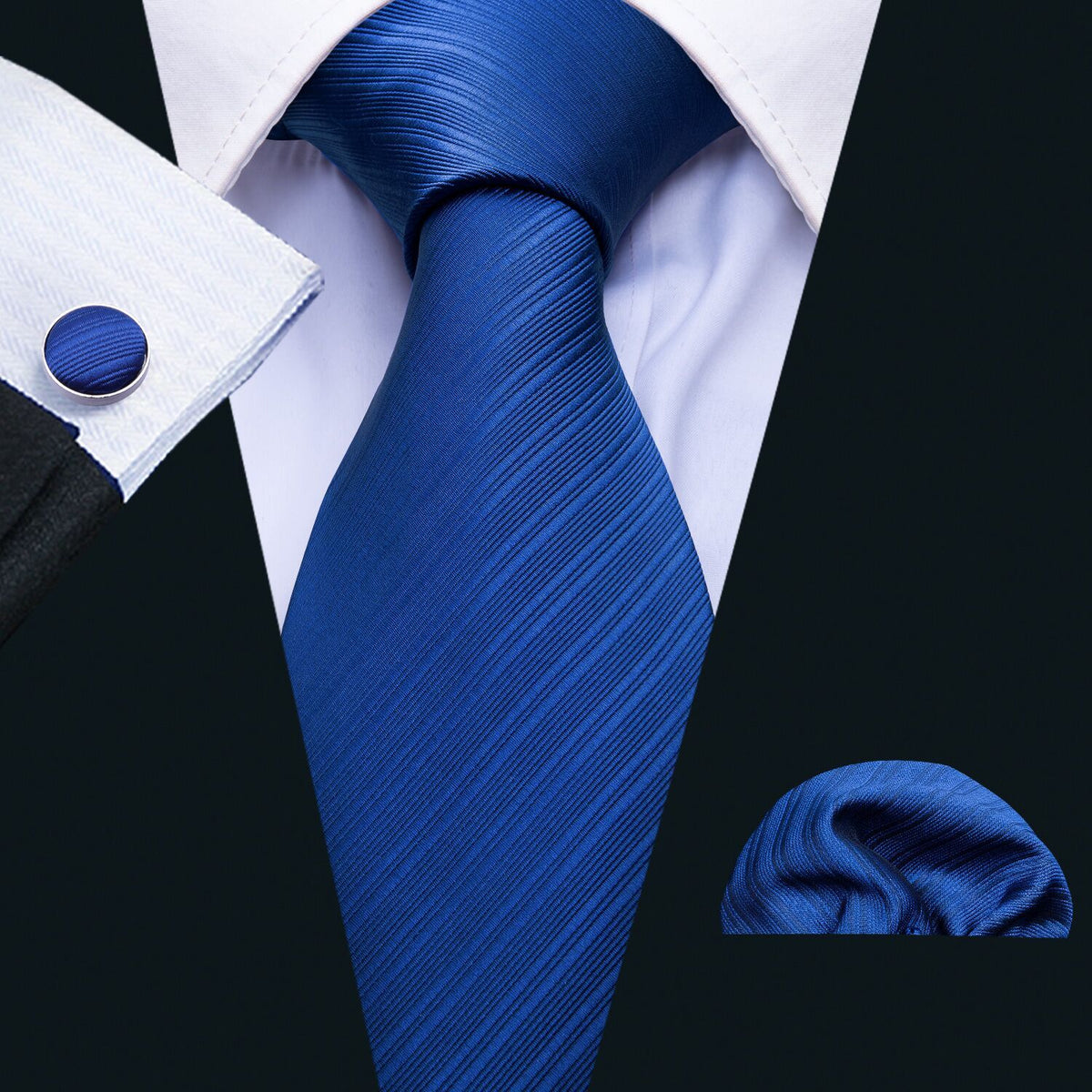 Blue Striped Silk Tie, Pocket Square and Cufflinks Set tie sets - Sophisticated Gentlemen