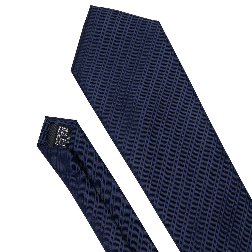 Navy Blue Striped Silk Tie, Pocket Square and Cufflinks Set tie sets - Sophisticated Gentlemen