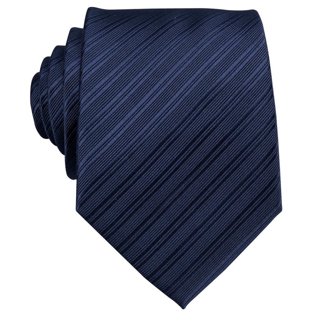 Navy Blue Striped Silk Tie, Pocket Square and Cufflinks Set tie sets - Sophisticated Gentlemen