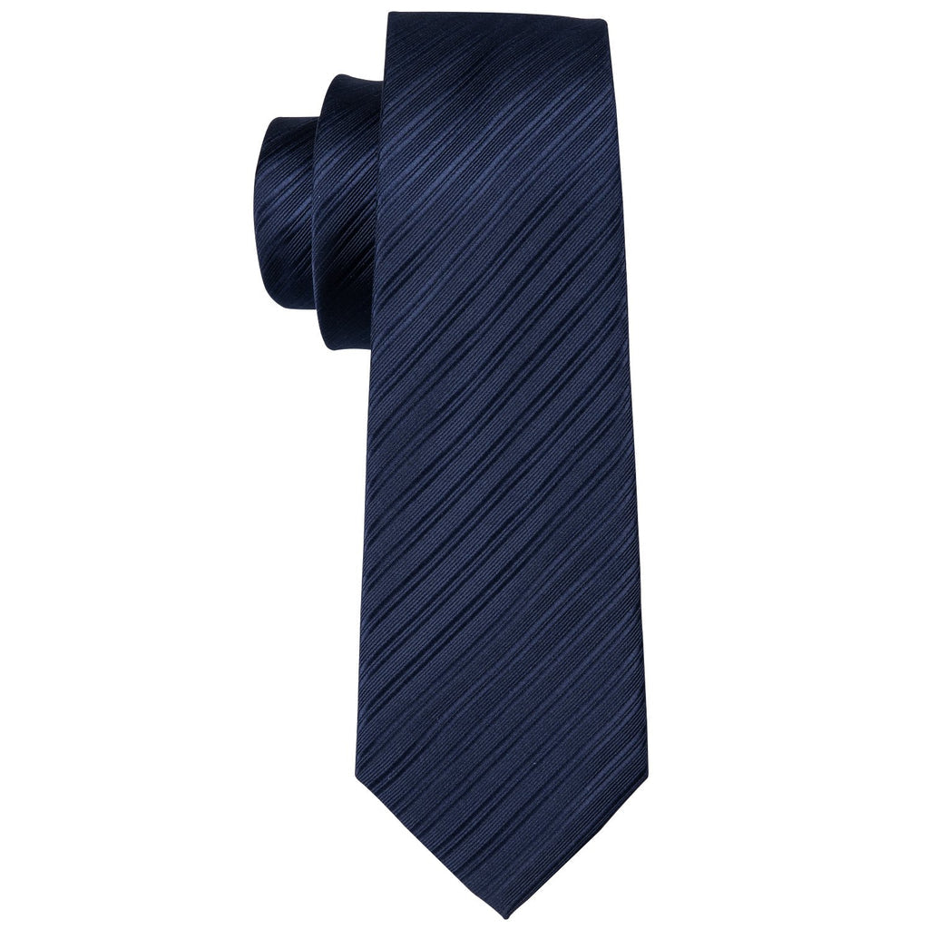 Navy Blue Striped Silk Tie, Pocket Square and Cufflinks Set tie sets - Sophisticated Gentlemen