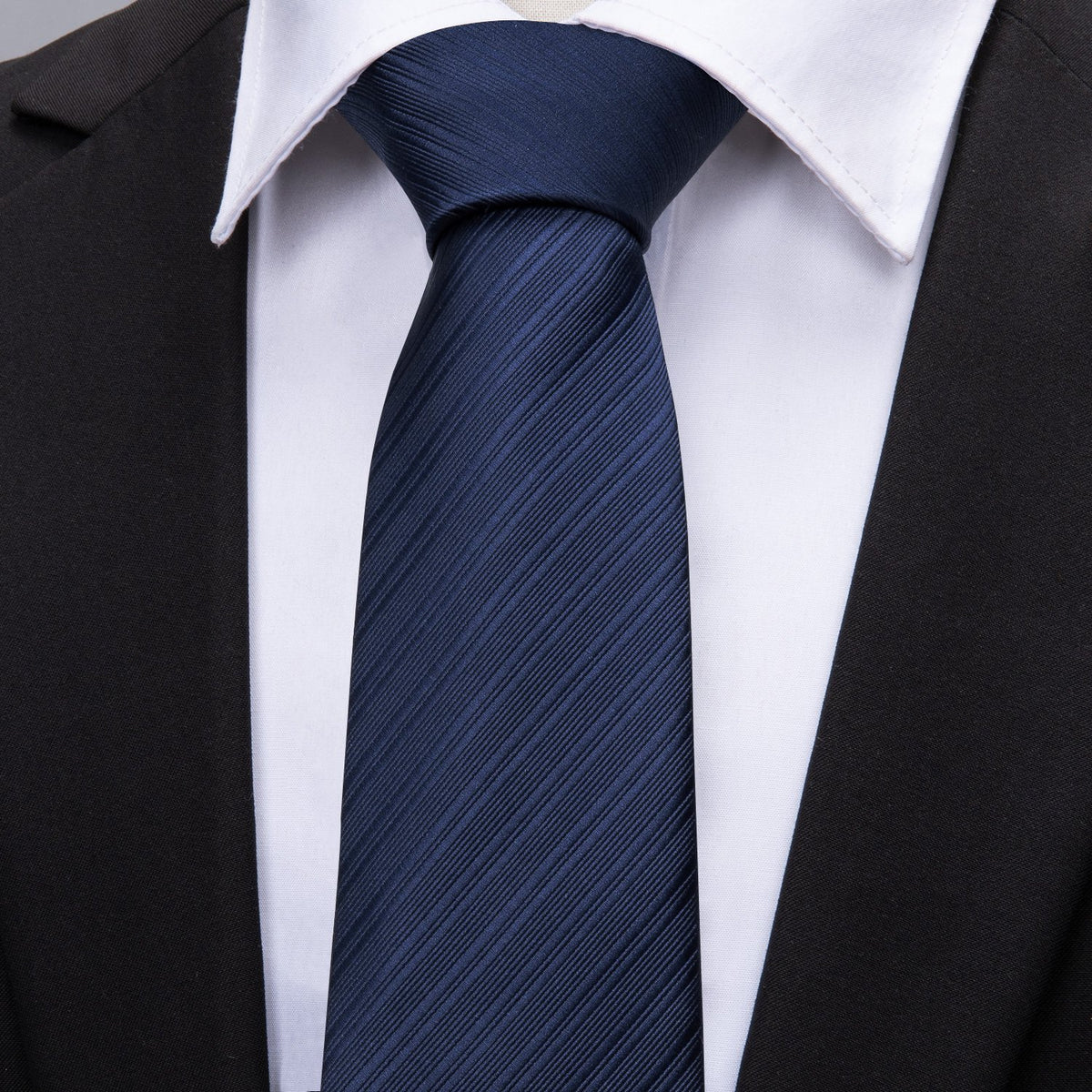 Navy Blue Striped Silk Tie, Pocket Square and Cufflinks Set tie sets - Sophisticated Gentlemen
