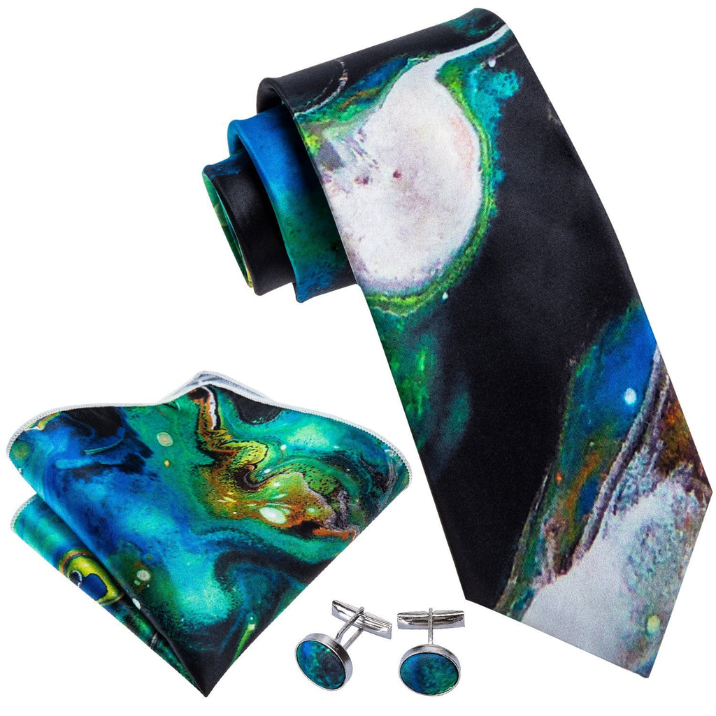 Green Blue Seabed Tie, Pocket Square and Cufflinks Set tie sets - Sophisticated Gentlemen