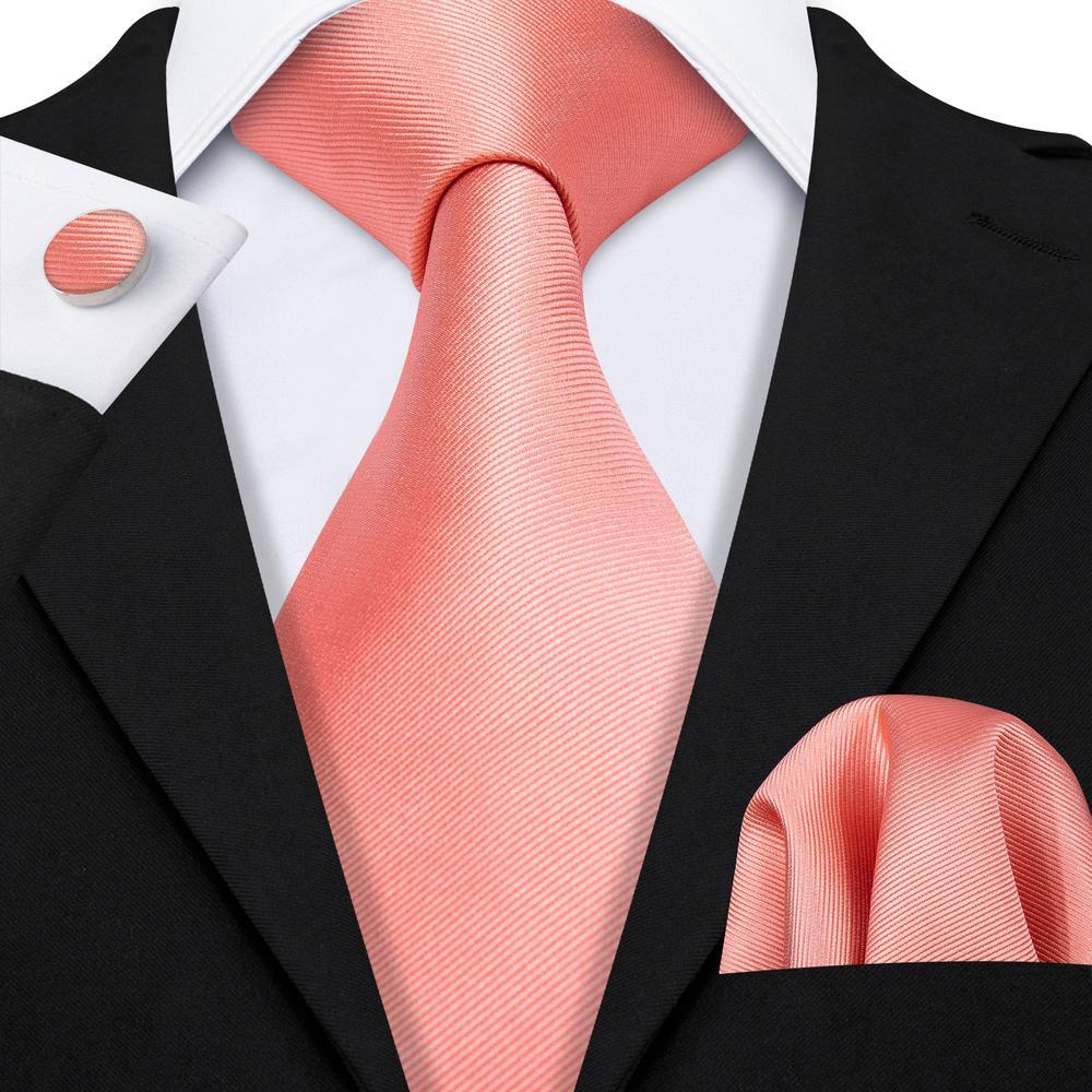 Pink Red Coral Solid Silk Tie, Pocket Square and Cufflinks Set tie sets - Sophisticated Gentlemen