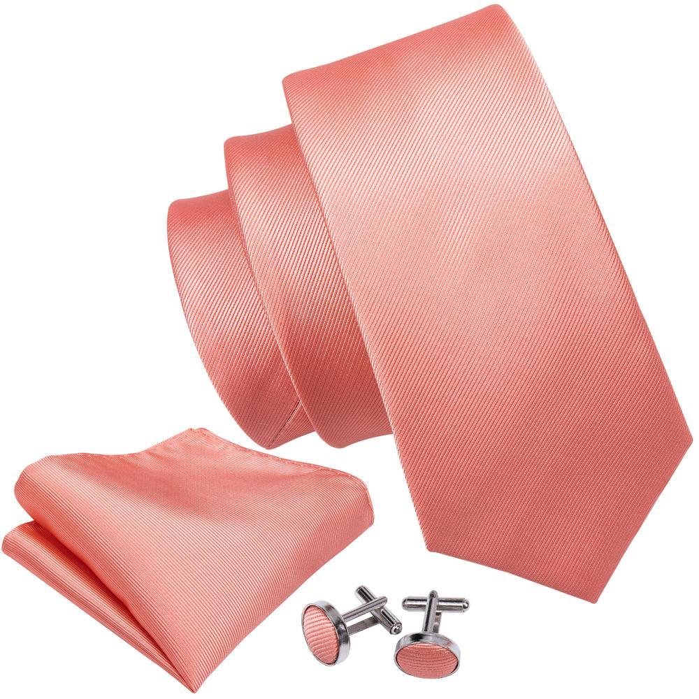 Pink Red Coral Solid Silk Tie, Pocket Square and Cufflinks Set tie sets - Sophisticated Gentlemen