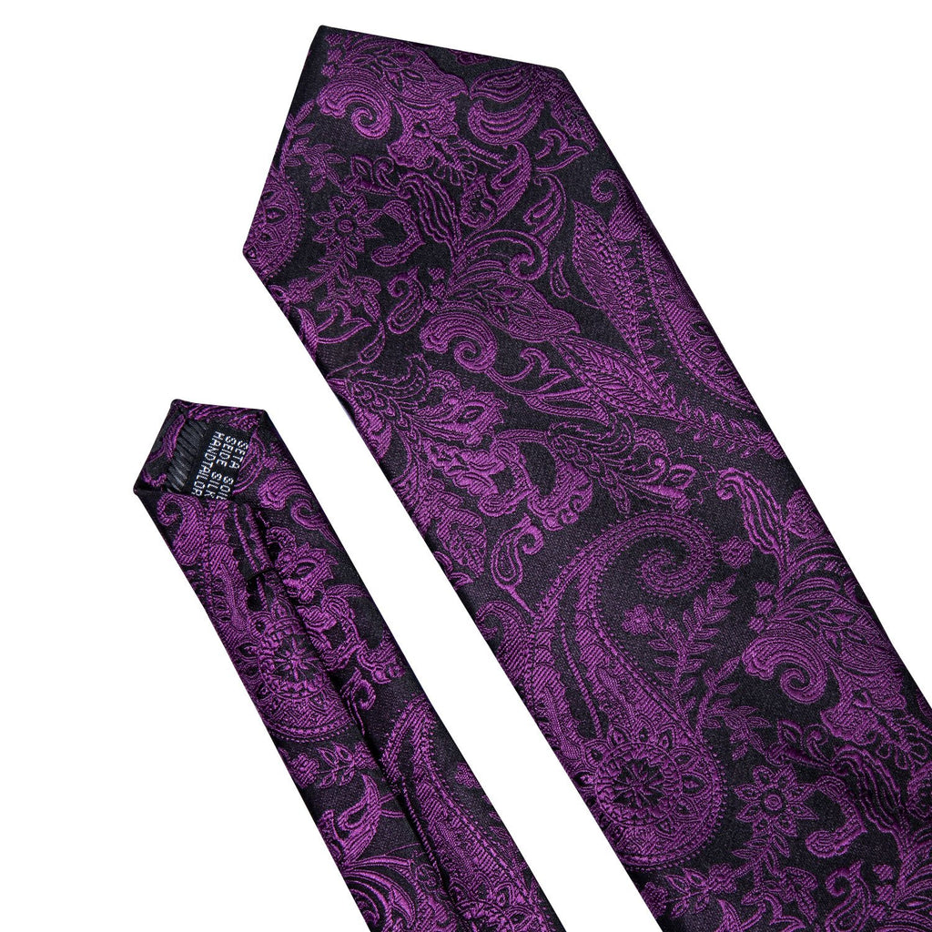 Black & Royal Purple Paisley Silk Tie, Pocket Square & Cufflinks Set tie sets - Sophisticated Gentlemen
