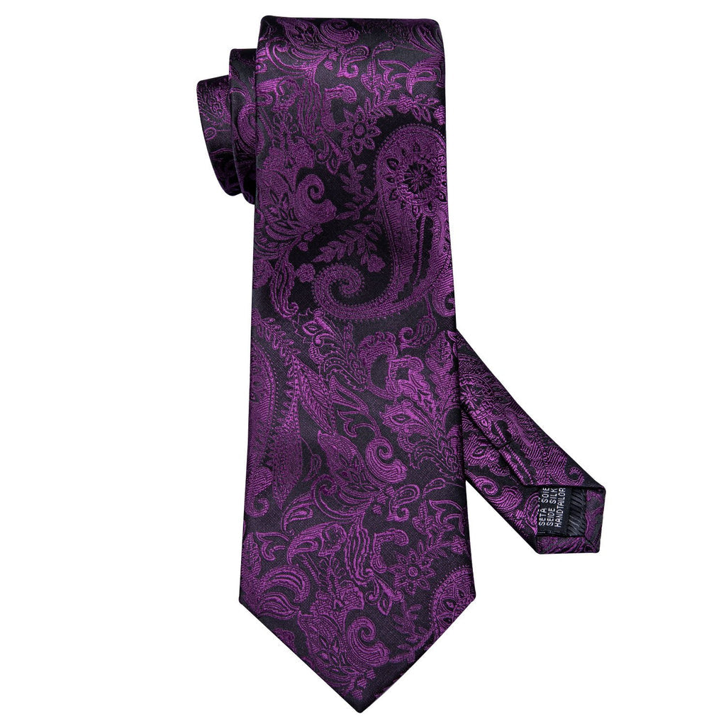 Black & Royal Purple Paisley Silk Tie, Pocket Square & Cufflinks Set tie sets - Sophisticated Gentlemen