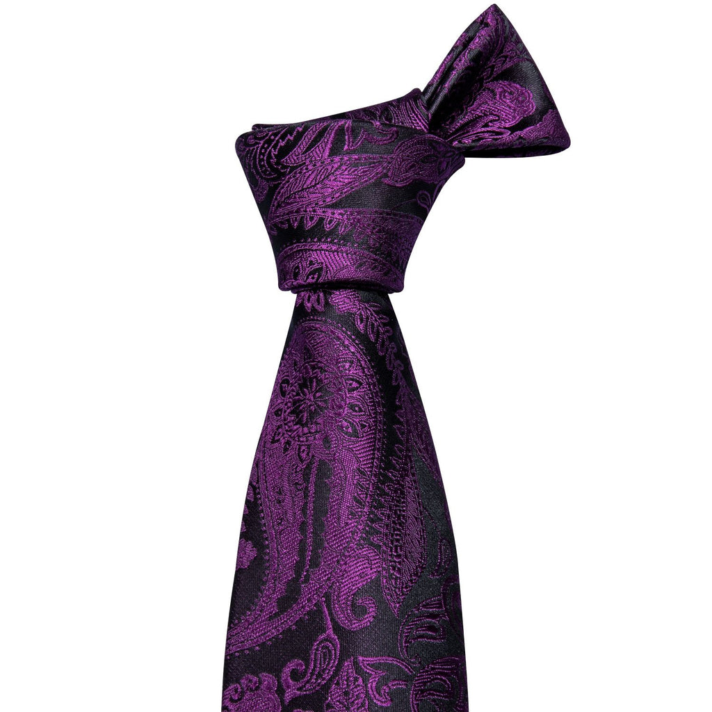 Black & Royal Purple Paisley Silk Tie, Pocket Square & Cufflinks Set tie sets - Sophisticated Gentlemen