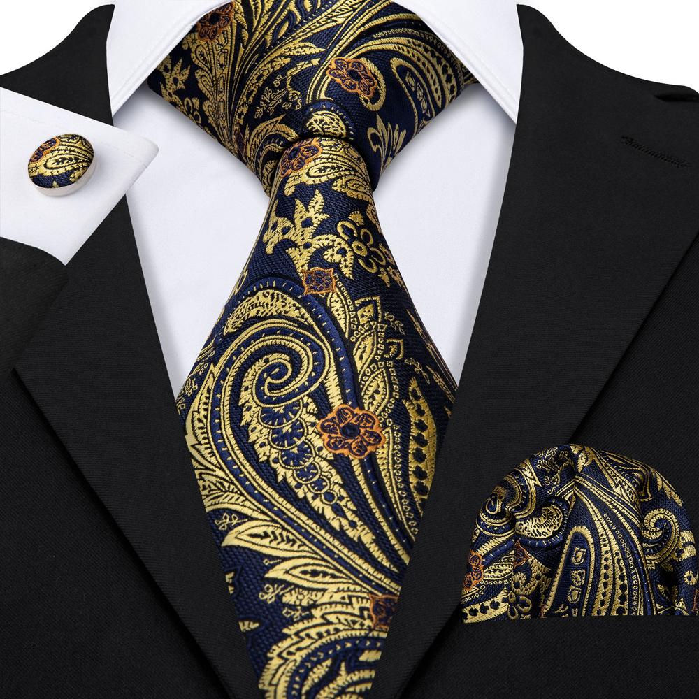 Black Golden Tie, Pocket Square and Cufflinks Set tie sets - Sophisticated Gentlemen