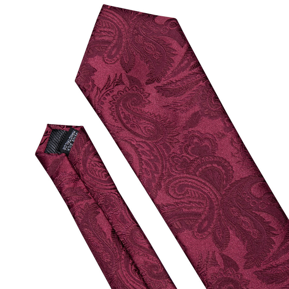 Burgundy Red Paisley Tie, Pocket Square and Cufflinks Set tie sets - Sophisticated Gentlemen