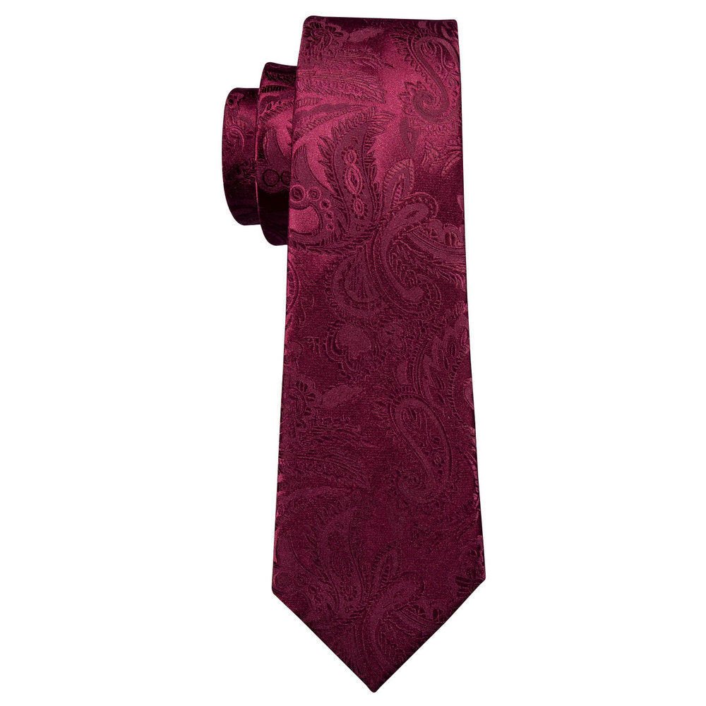 Burgundy Red Paisley Tie, Pocket Square and Cufflinks Set tie sets - Sophisticated Gentlemen