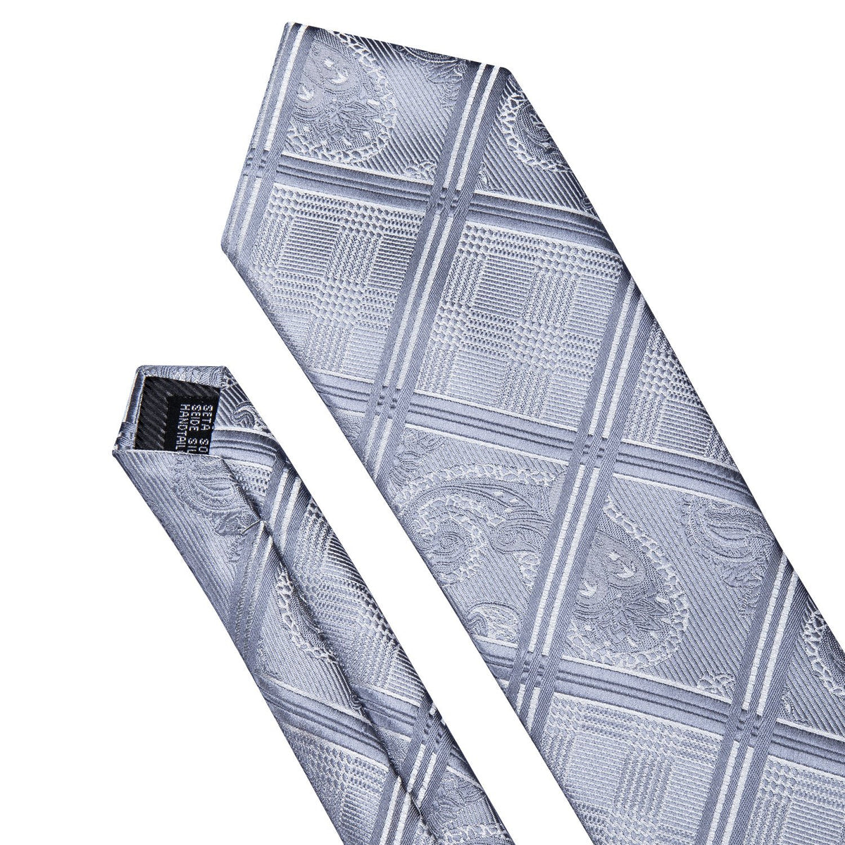 Silver Gray Plaid Tie, Pocket Square and Cufflinks Set tie sets - Sophisticated Gentlemen