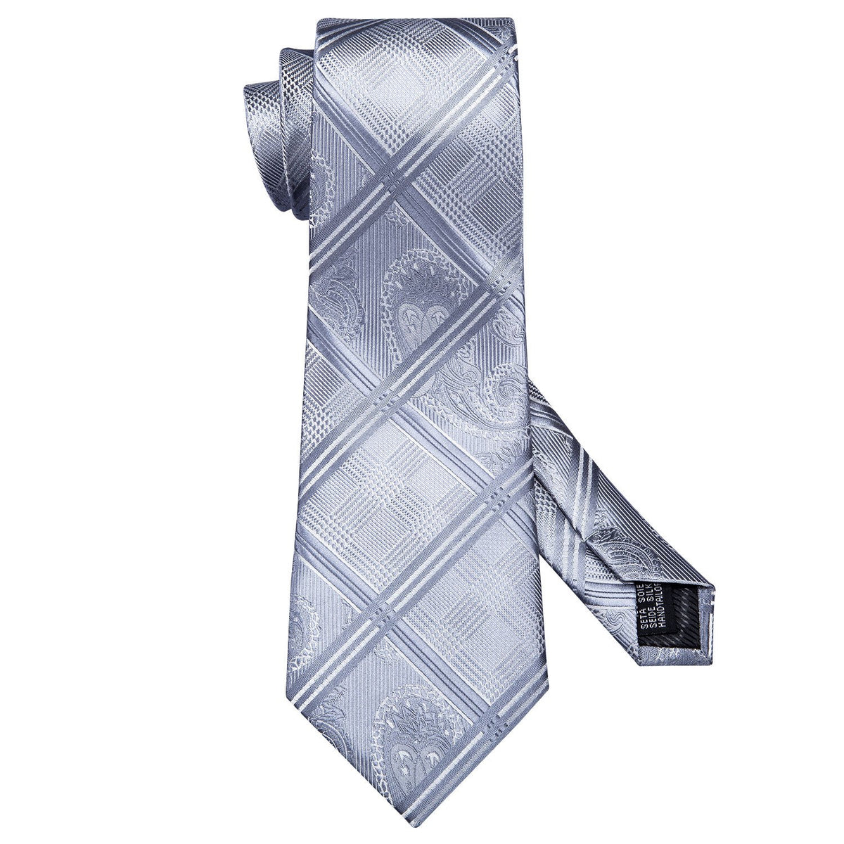 Silver Gray Plaid Tie, Pocket Square and Cufflinks Set tie sets - Sophisticated Gentlemen