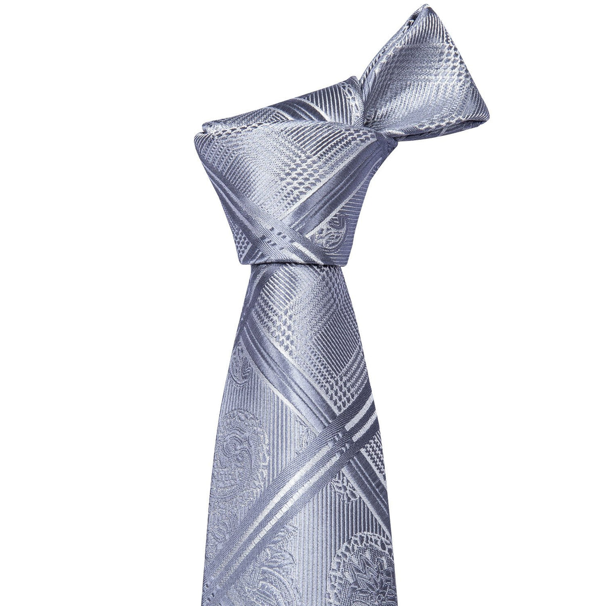 Silver Gray Plaid Tie, Pocket Square and Cufflinks Set tie sets - Sophisticated Gentlemen