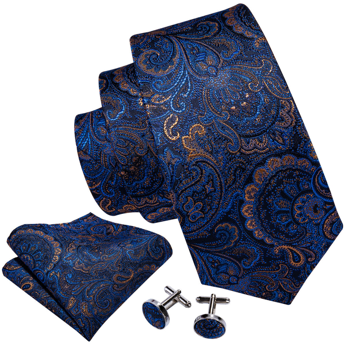 Deep Blue Paisley Tie, Pocket Square and Cufflinks Set tie sets - Sophisticated Gentlemen