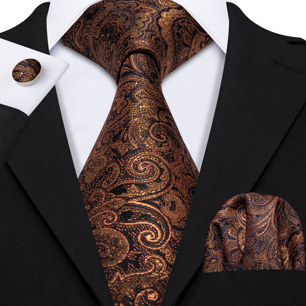 Orange Yellow Paisley Tie, Pocket Square and Cufflinks Set tie sets - Sophisticated Gentlemen