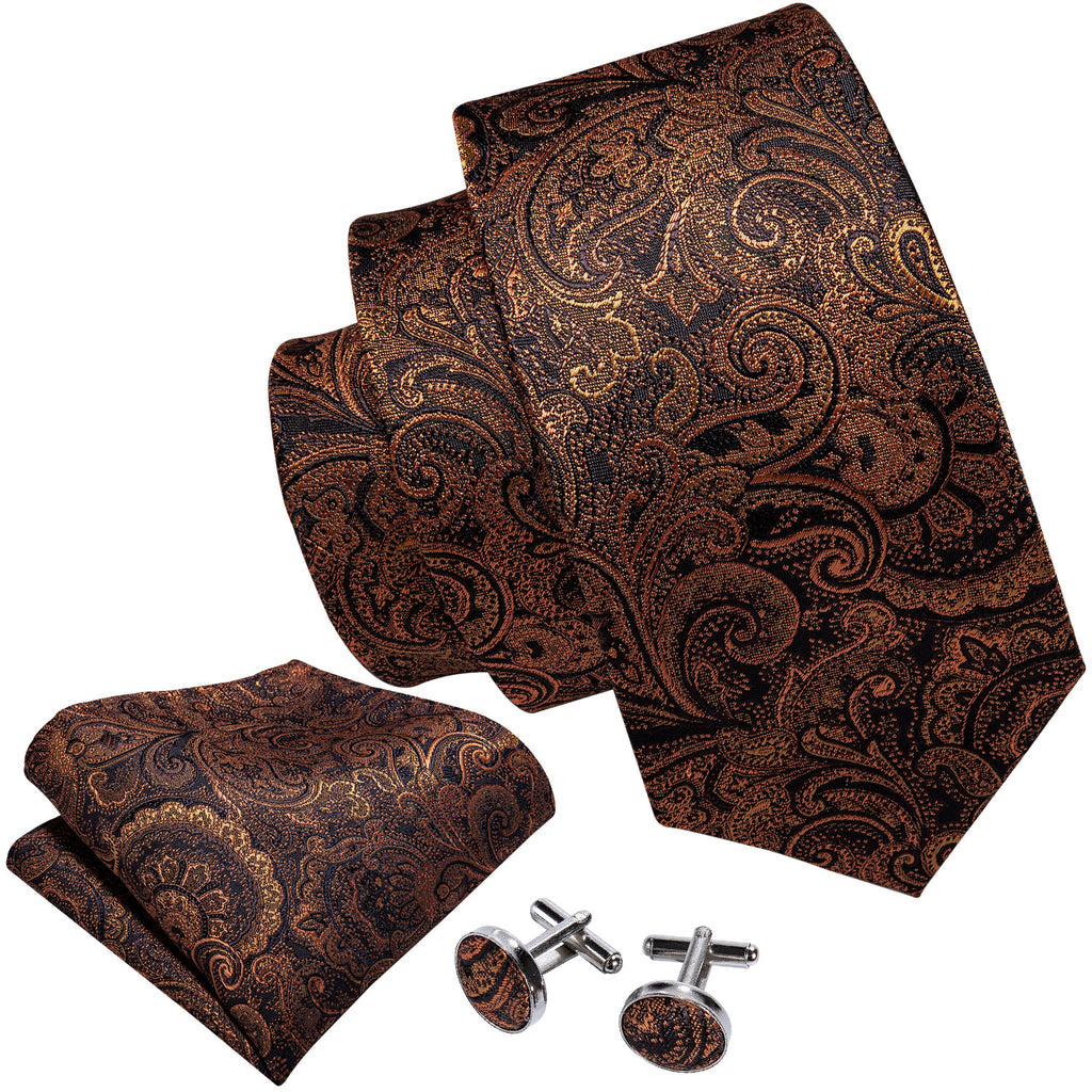 Orange Yellow Paisley Tie, Pocket Square and Cufflinks Set tie sets - Sophisticated Gentlemen
