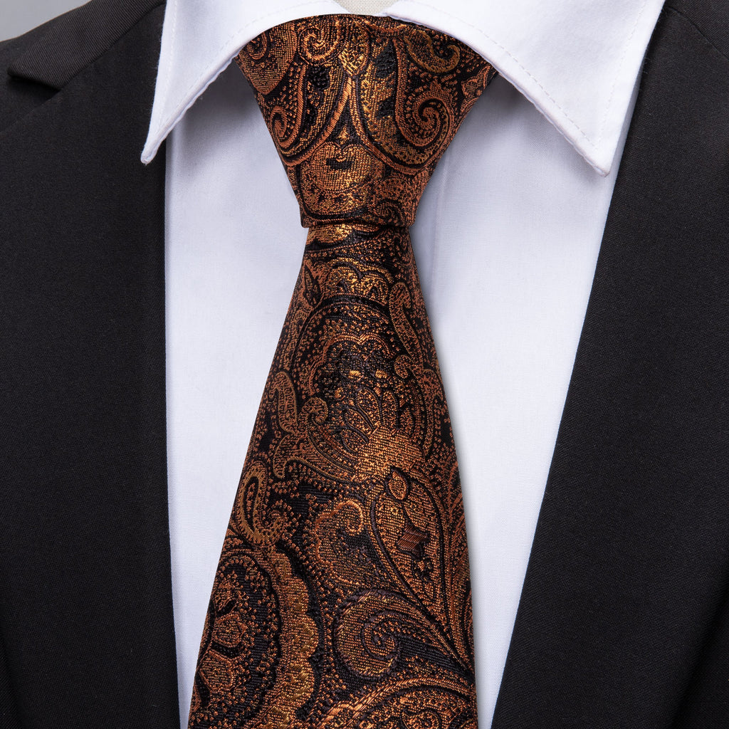 Orange Yellow Paisley Tie, Pocket Square and Cufflinks Set tie sets - Sophisticated Gentlemen