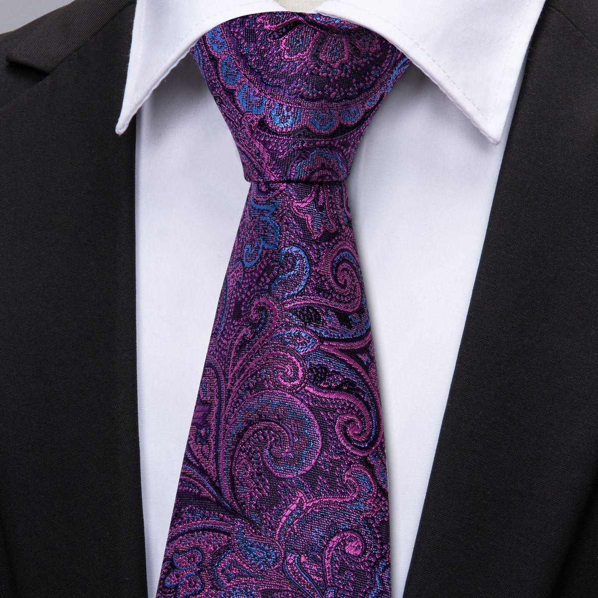 Purple Paisley Tie, Pocket Square and Cufflinks Set tie sets - Sophisticated Gentlemen